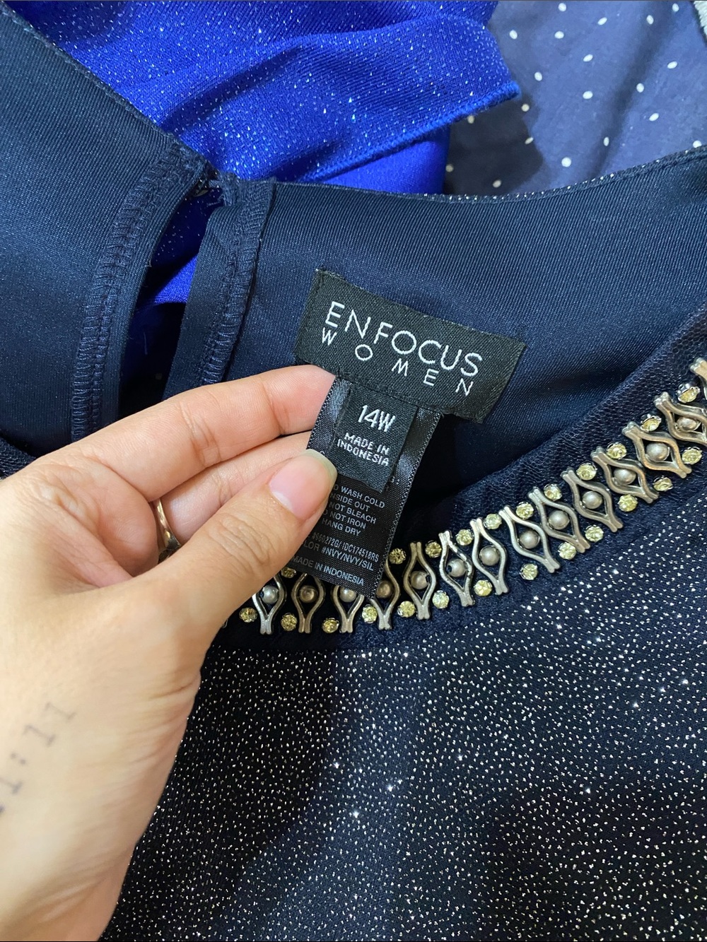 Enfocus Studio Navy Sparkle Knit Dress with Beaded Neckline